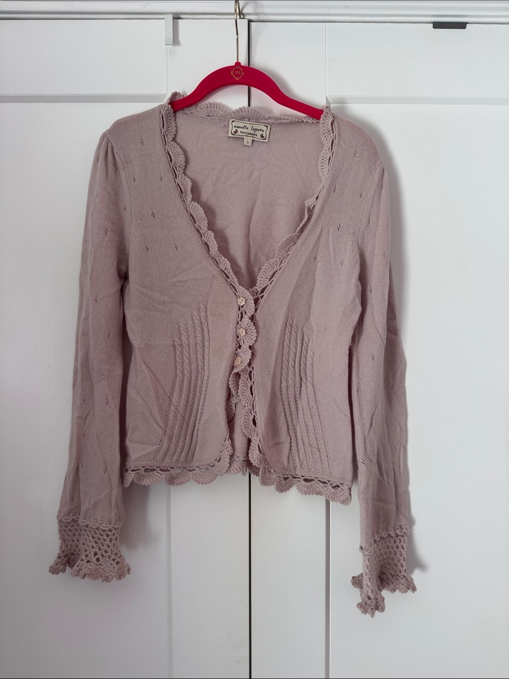 Nanette Lepore Dusty Pink Crochet-Trim Cardigan